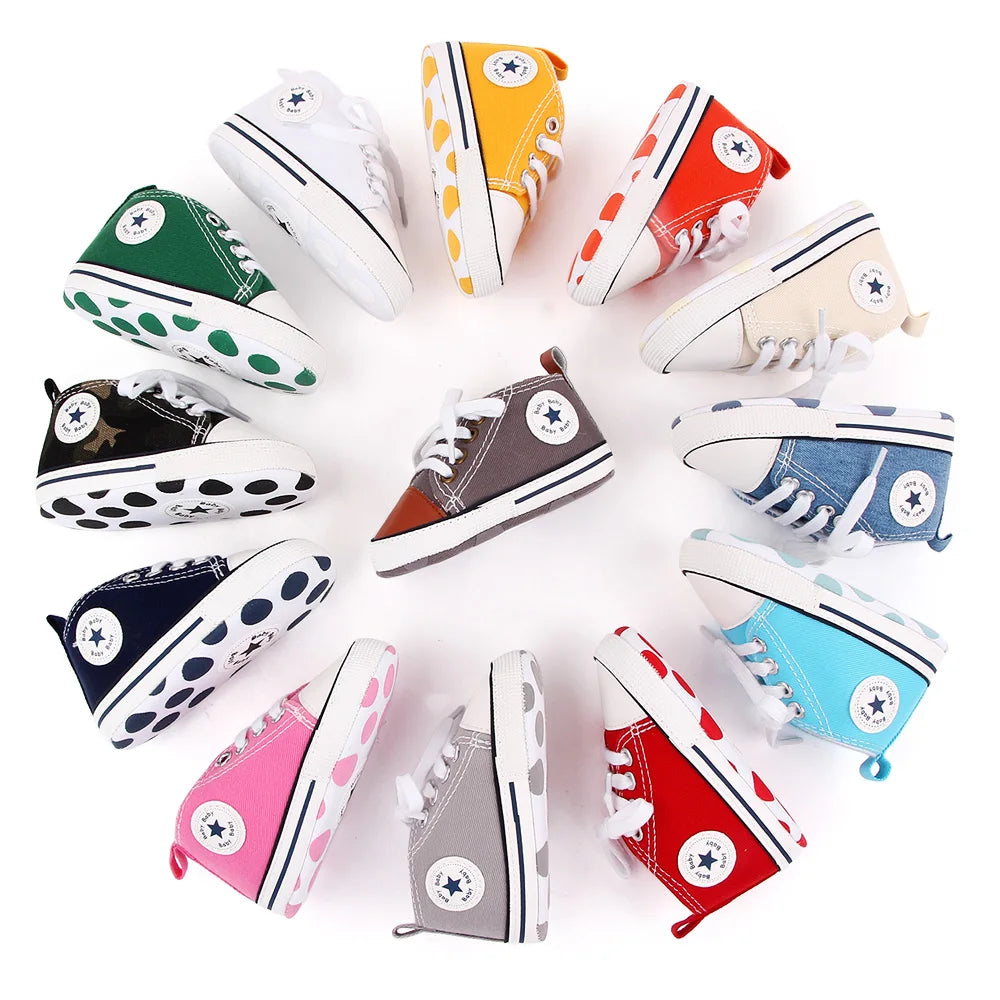 Spring New Baby Shoes Boy and Girl Classic Canvas Casual Sneakers Soft Sole Non-Slip Walking Newborn Toddler Shoes First Walkers