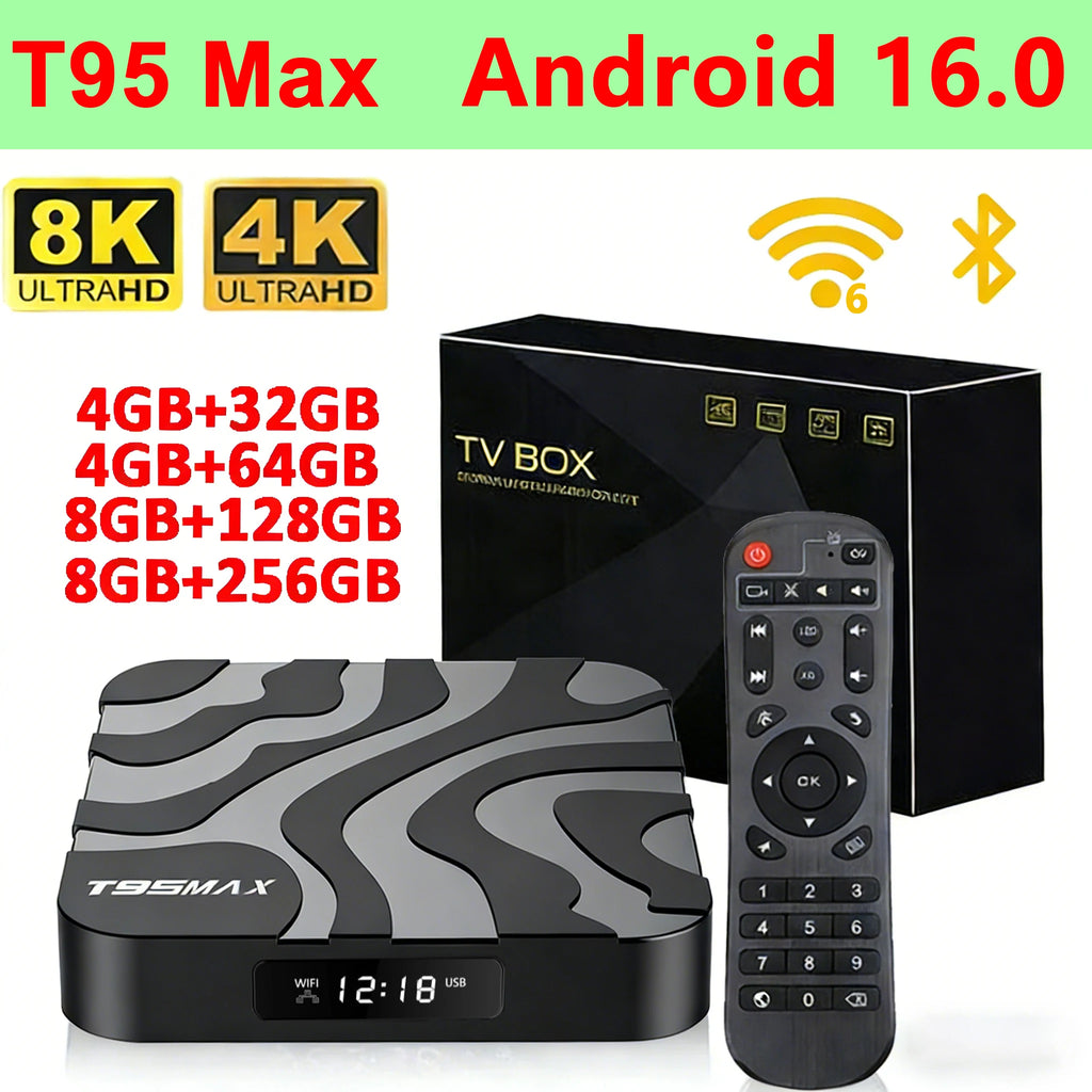 New Android TV Box T95Max Android 16 Allwinner H618 8GB+256GB 2.4&5G Dual Wifi BT5.4 Media Player 4K 8K Video HDR10+ Set Top Box