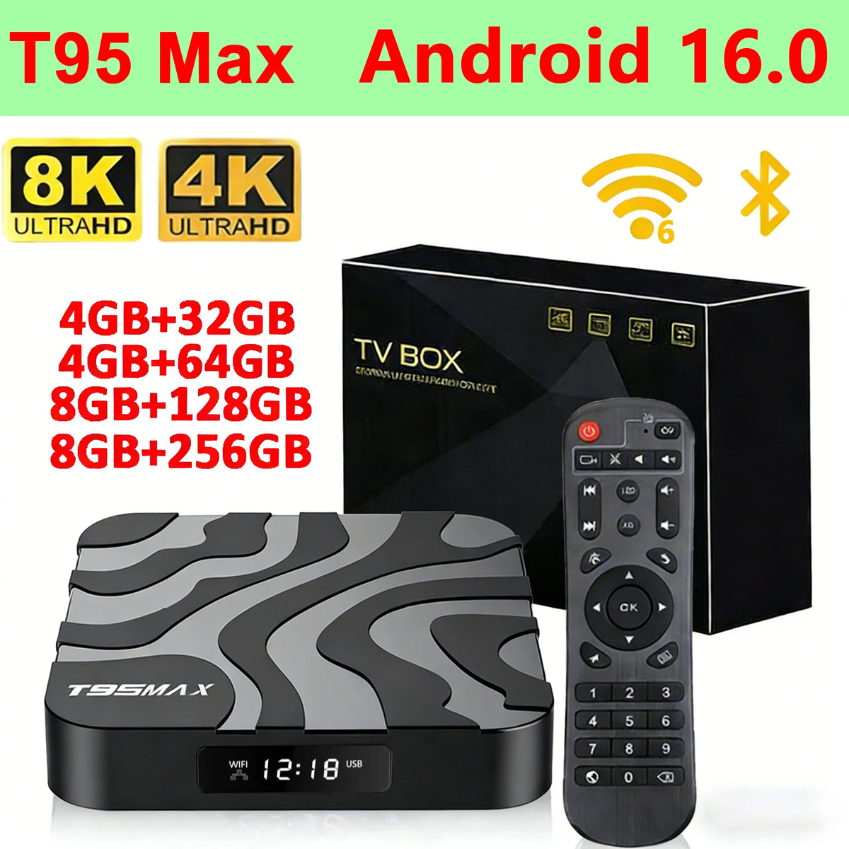 New Android TV Box T95Max Android 16 Allwinner H618 8GB+256GB 2.4&5G Dual Wifi BT5.4 Media Player 4K 8K Video HDR10+ Set Top Box