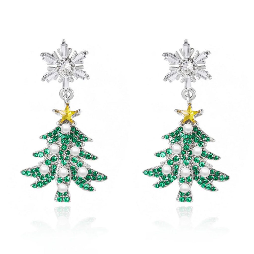 Christmas Earrings Rhinestone Imitation Pearl Snowflake Xmas Tree Star Bell Drop Holiday Dangle Party Jewelry Gift For Women Men