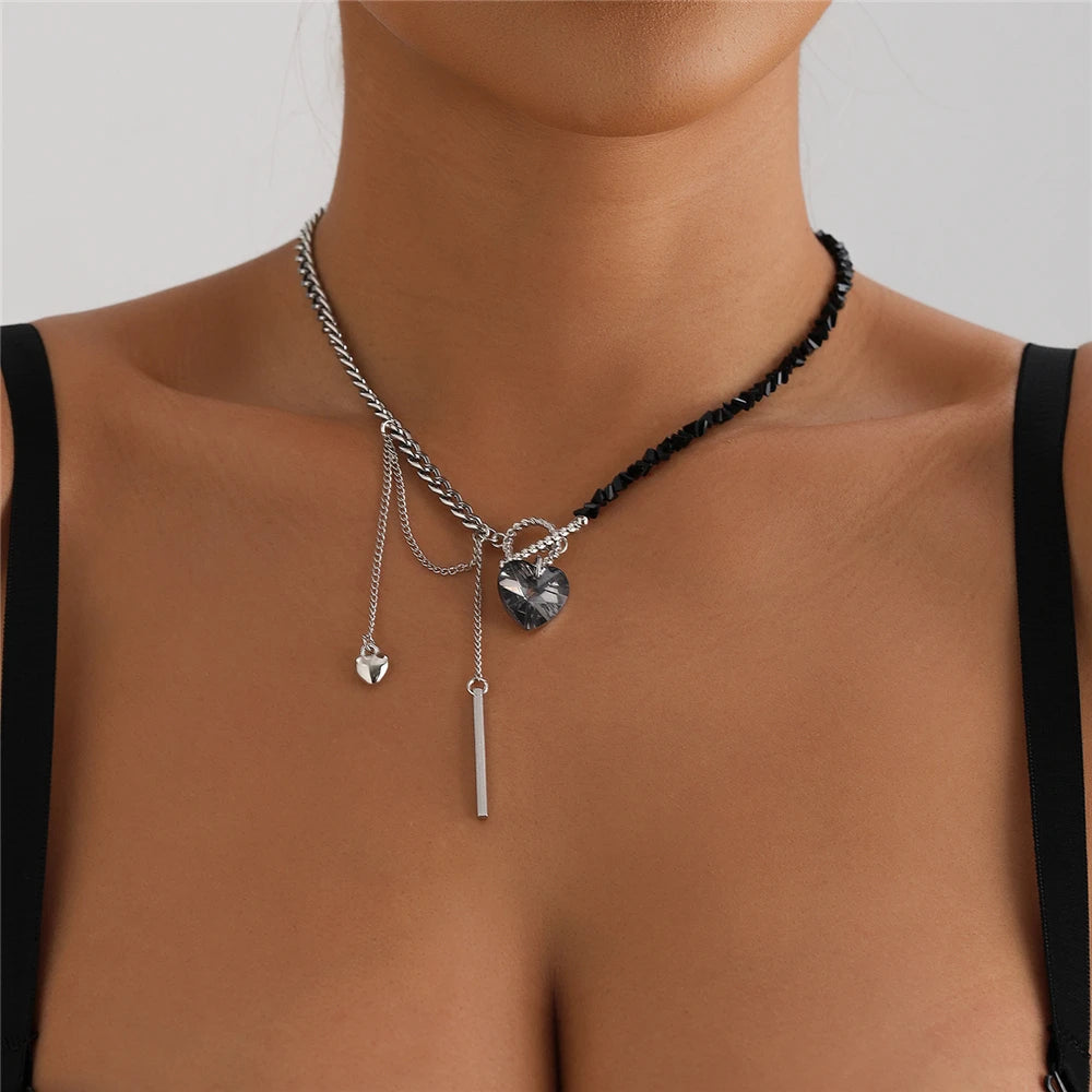 Trendy Irregular Crystal Beaded Necklace INS Style Elegant Starfish Tassel Necklace Luxury Heart Pendant Choker for Women