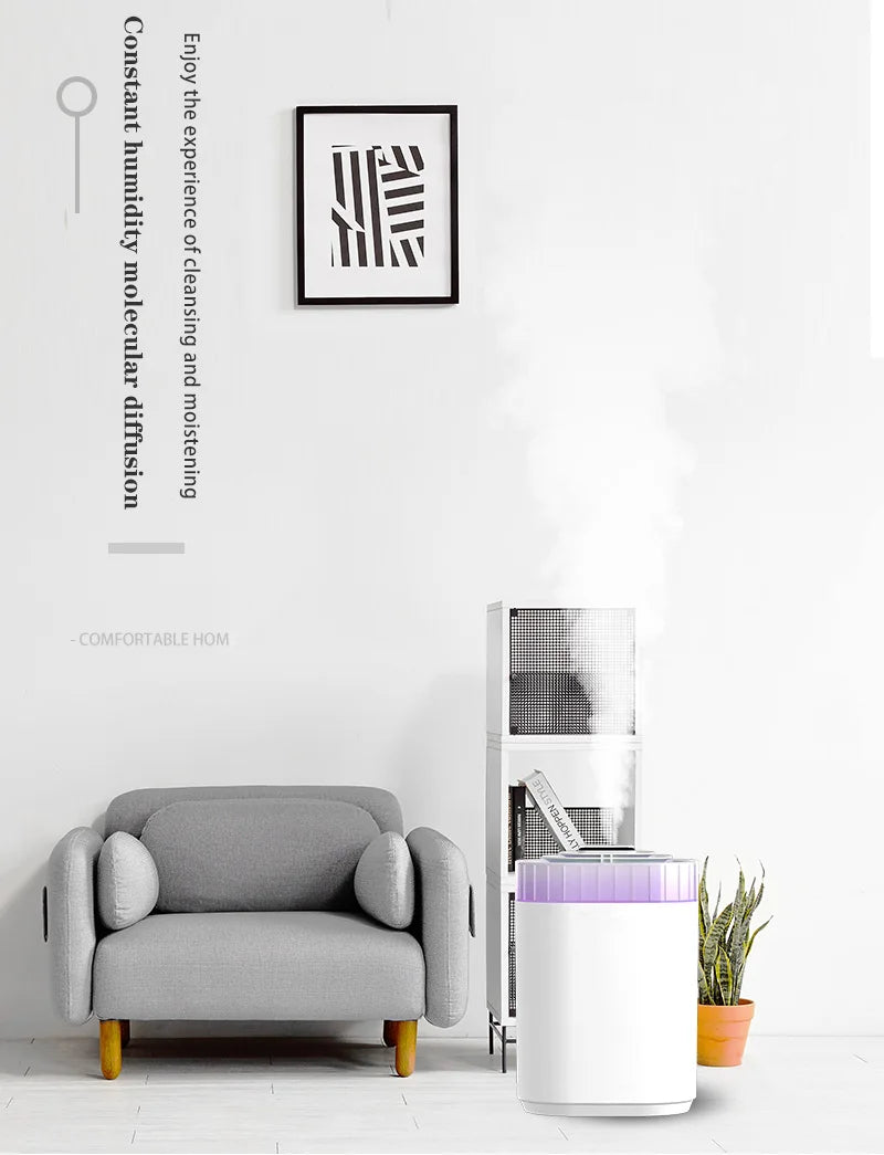 Humidificador de ar ultrassónico de 3L com névoa fria, luz noturna e três bicos, humidificador aromático USB silencioso para casa
