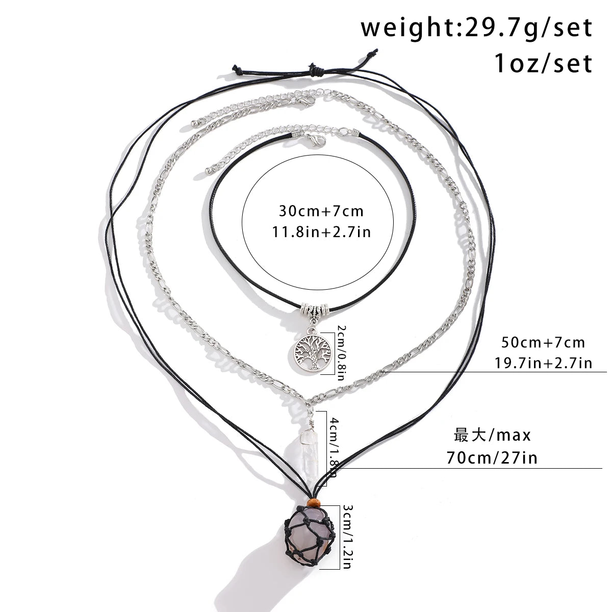 PuRui Vintage Natural Stone Beads Pendent Necklace for Women Crystal Charm Multilayer Rope Choker Neck Chain Jewelry Party Girls
