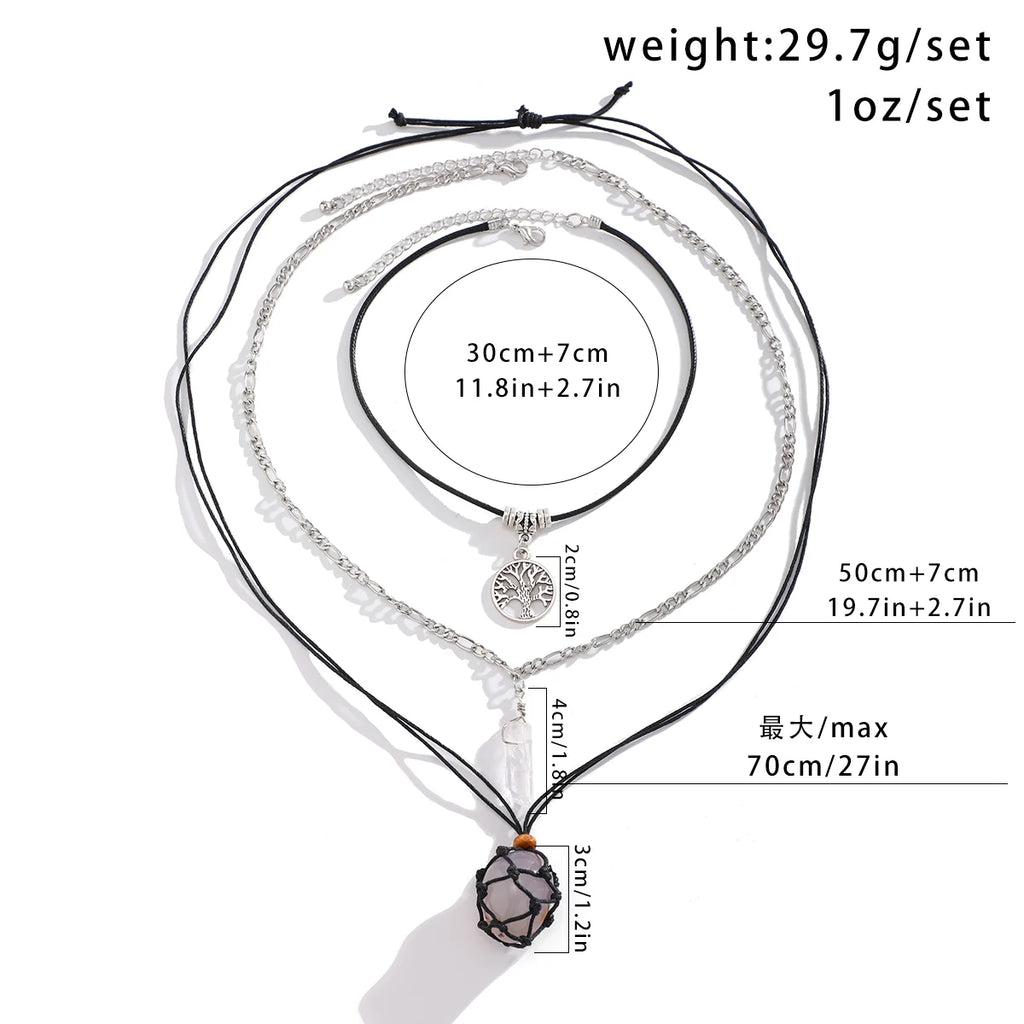 PuRui Vintage Natural Stone Beads Pendent Necklace for Women Crystal Charm Multilayer Rope Choker Neck Chain Jewelry Party Girls