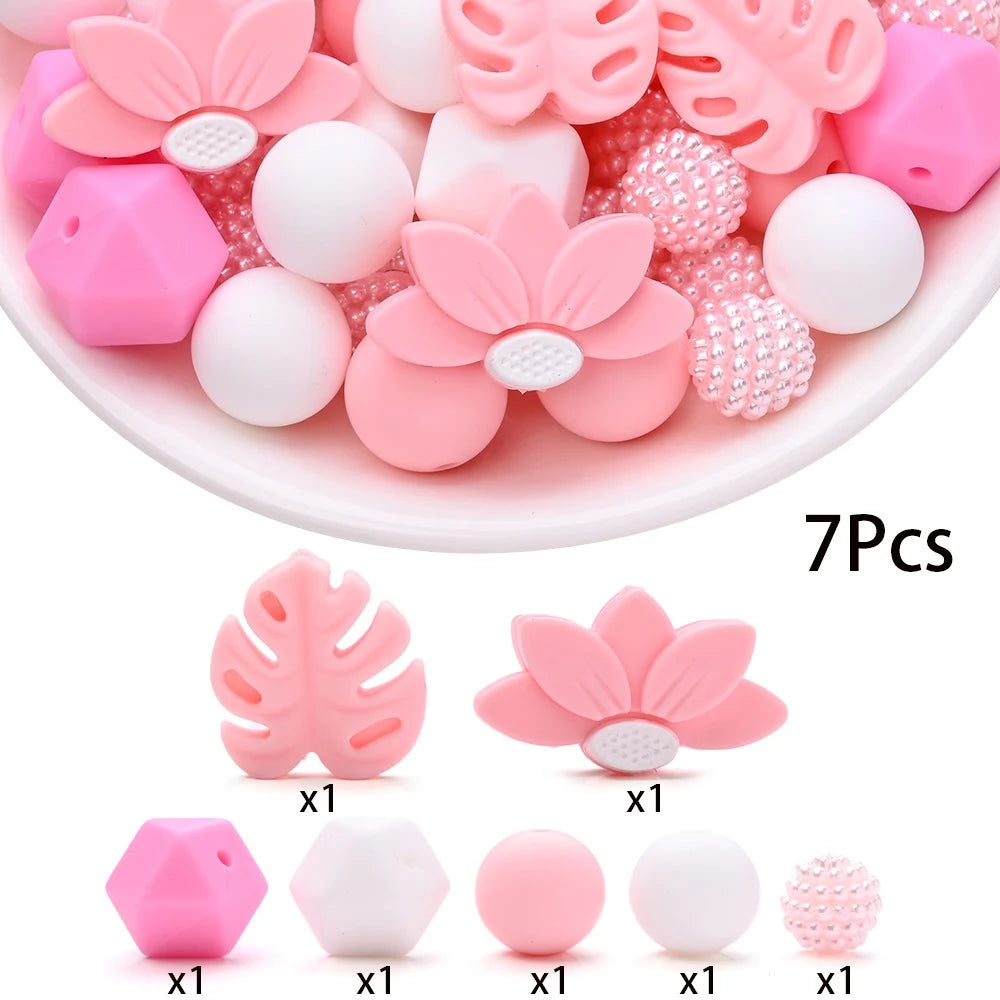 7Pcs Silicone Bead Set Soft Non Toxic Biteable Silicone Beads for Handmade Pacifier Chain Teeth Grinding Jewelry