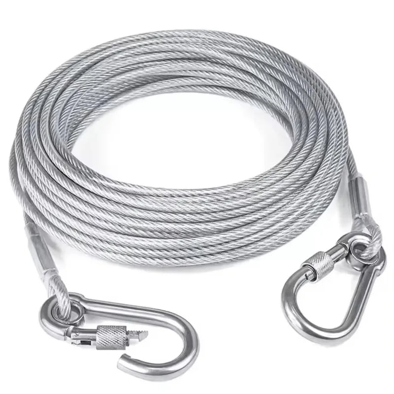 Double-Headed Dog Tie out Cable Leash with Metal Buckle Anti-Rust Steel Wire Outdoor Training Collar Durable Traction Rope Strap