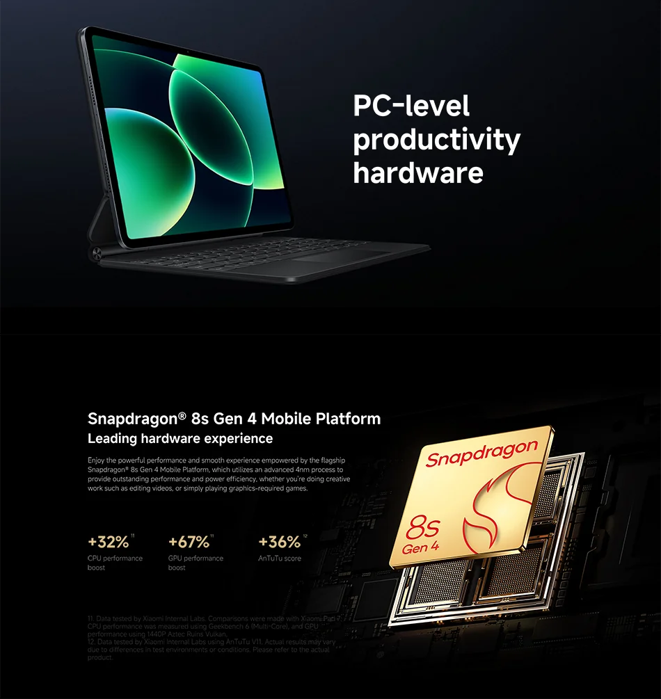 Xiaomi Pad 8 11.2-inch Global Version,Xiaomi HyperOS 3,Snapdragon®8s 4th Generation Chip,9200mAh Battery, 3.2K clear display