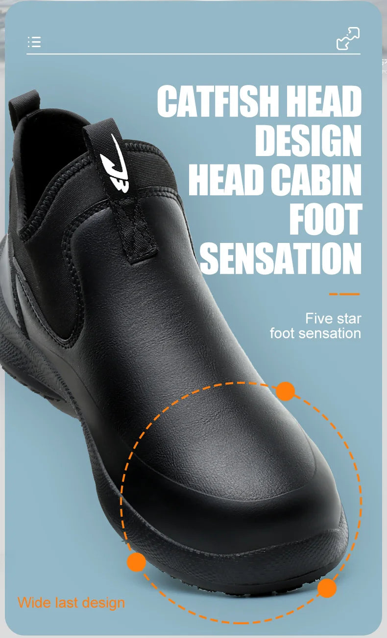 anti-skid kitchen work shoes non slip work waterproof boots lightweight Safety shoes for men chef work shoes leather sneakers