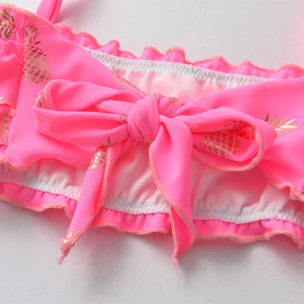 DXTON Girls 2 pcs Swimwear Suit Kids Flag Print Stars Stripe Swimsuit Children Bikini Sets for Summer Beachwear Bathing suit