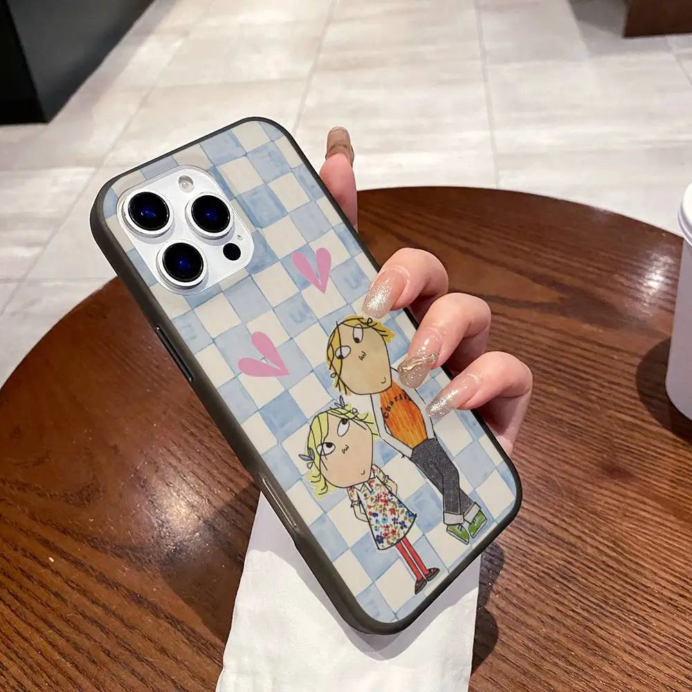 Cartoon C-CHARLIE AND LOLA  Phone Case For iPhone 17 16 15 14 13 12 11 Pro Max Plus Corrugated Bumper Back Cover Shell