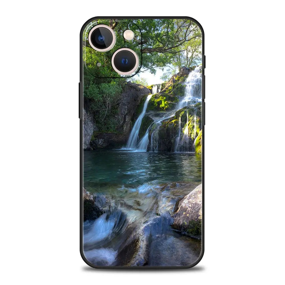 Luxury Phone Case For iPhone 16 15 14 11 Pro Max 13 12 XS X XR 7 8 Plus Shockproof Waterfall nature Trees ship Cover