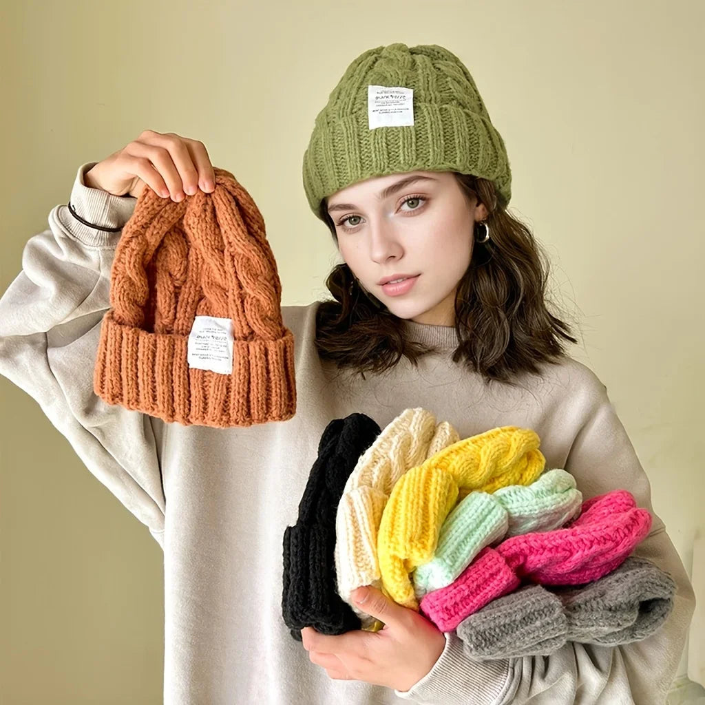 Unisex Thread Knitted Hat Winter Keep Warm Hats Female Beanie Hat Women Solid Color Cap Couple Cap Bonnet Lady Crochet Caps