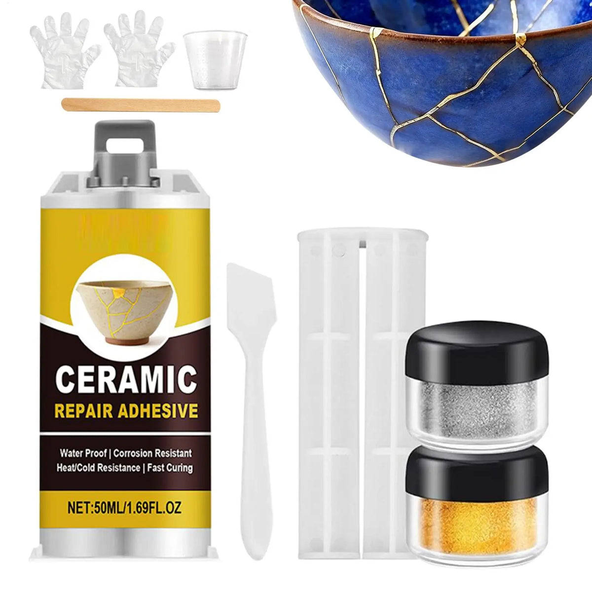 Porcelain Repair Kit Ceramic Glue Repair Adhesive Kit Waterproof Adhesive for Saucers Vases Sculptures Bowl Toilet Plate
