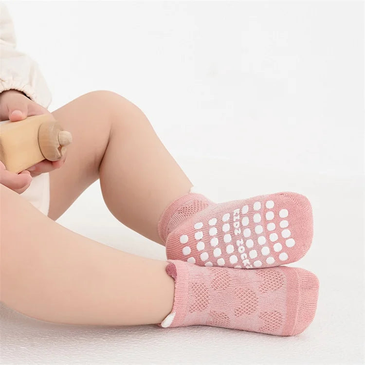 4Pairs/Set Cotton Breathable Children Socks Spring Summer Thin Baby Mesh Short Sock Boys Girls Cute Cartoon Non-slip Floor Socks