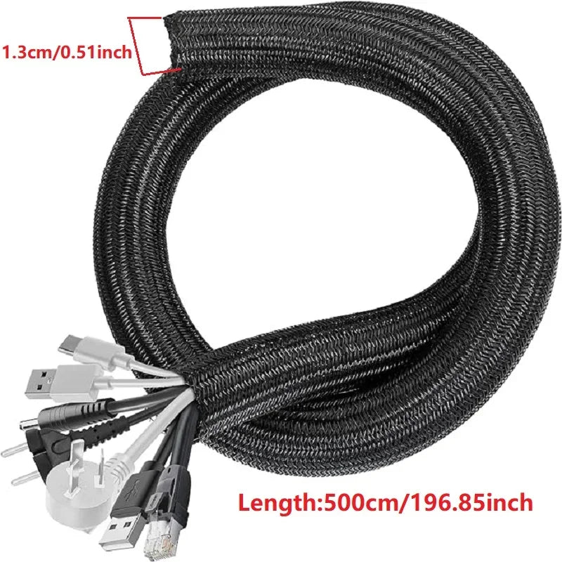 Braided Cable Sleeve 1m/3m/5m Pet Nylon Wrap for Desk PC TV Wire Protector Braided Wire Cover Casing Cable Organizer