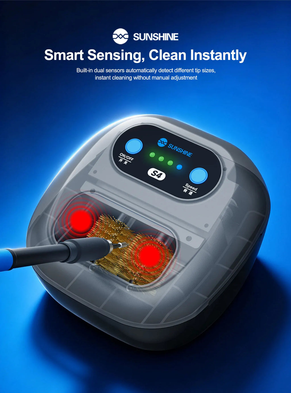 SUNSHINE S4 Smart Soldering Iron Tip Cleaner Automatic Infrared Sensor 3-Speed Adjustable Electric Cleaning Machine