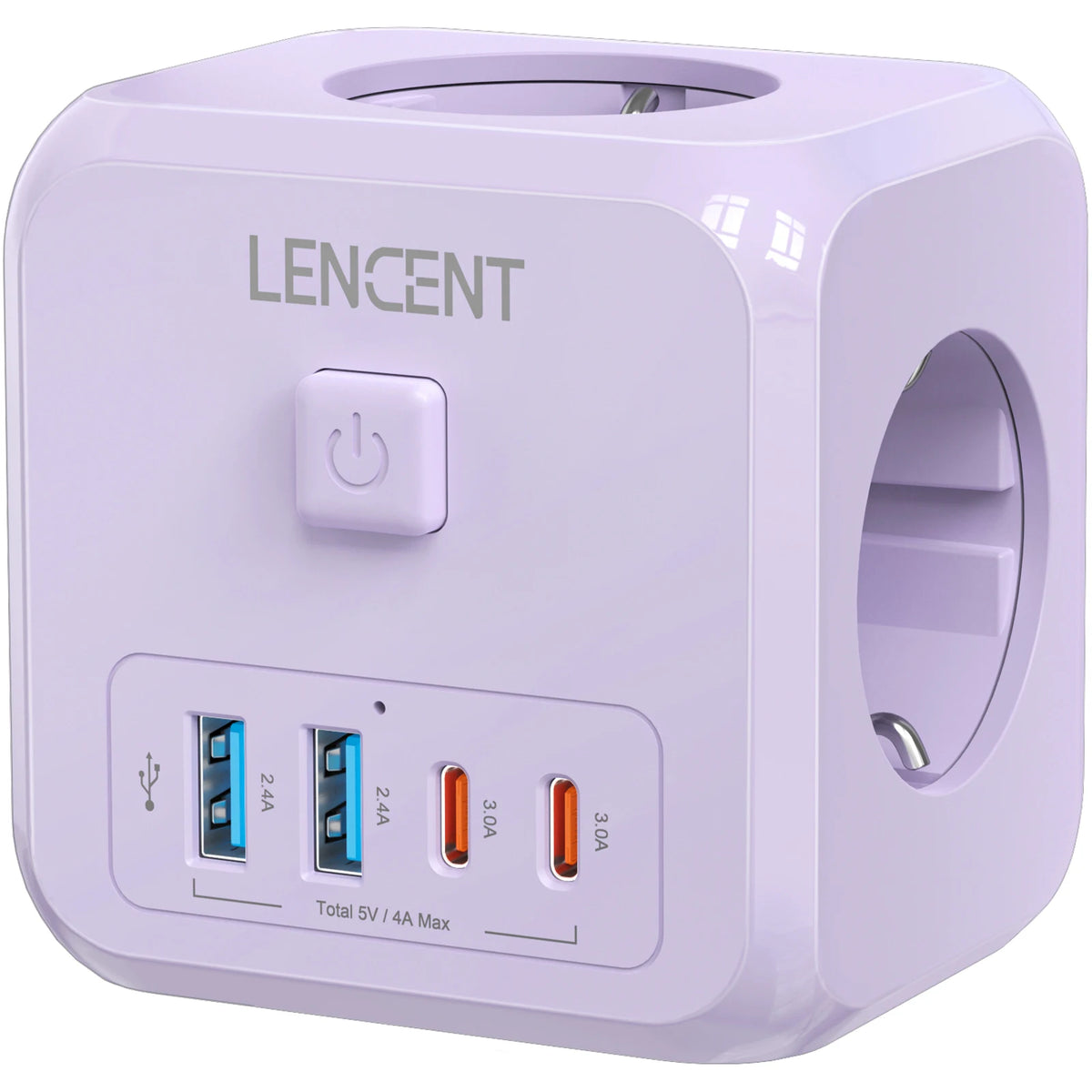 LENCENT 7-in-1 EU Plug Wall Socket Extender with 3AC Outlets+ 2 USB-A+2 USB-C Cube Socket On/Off Switch Adapter for Home