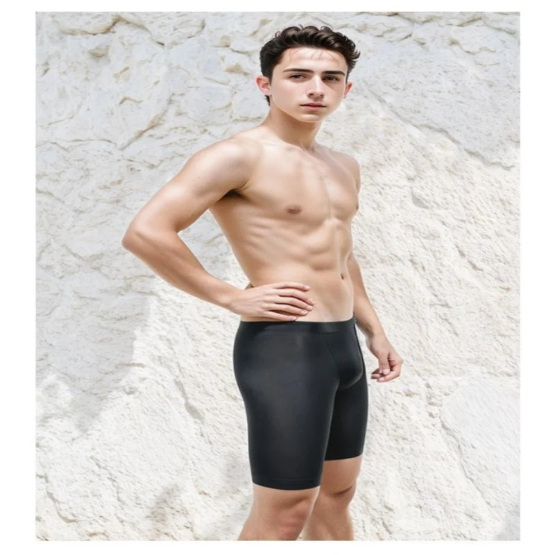 Men Boxers Shorts Silicone PU One-piece U Convex Pouch Pants Soft Elastic Panties Tight Low Waist Safety Trunks Short Waterproof