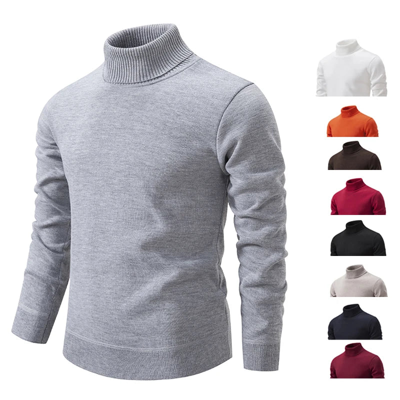 New Winter Turtleneck Sweater Thick Mens Casual Pullover Sweaters Solid Color Quality Warm Slim Turtleneck Sweaters Pullover Men
