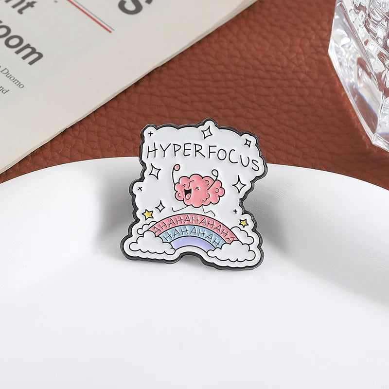 Hyper Focus Funny Brain Enamel Pin Mental Health Awareness Metal Brooch Lapel Backpack Badge Fashion Jewelry Gift for Friends ﻿