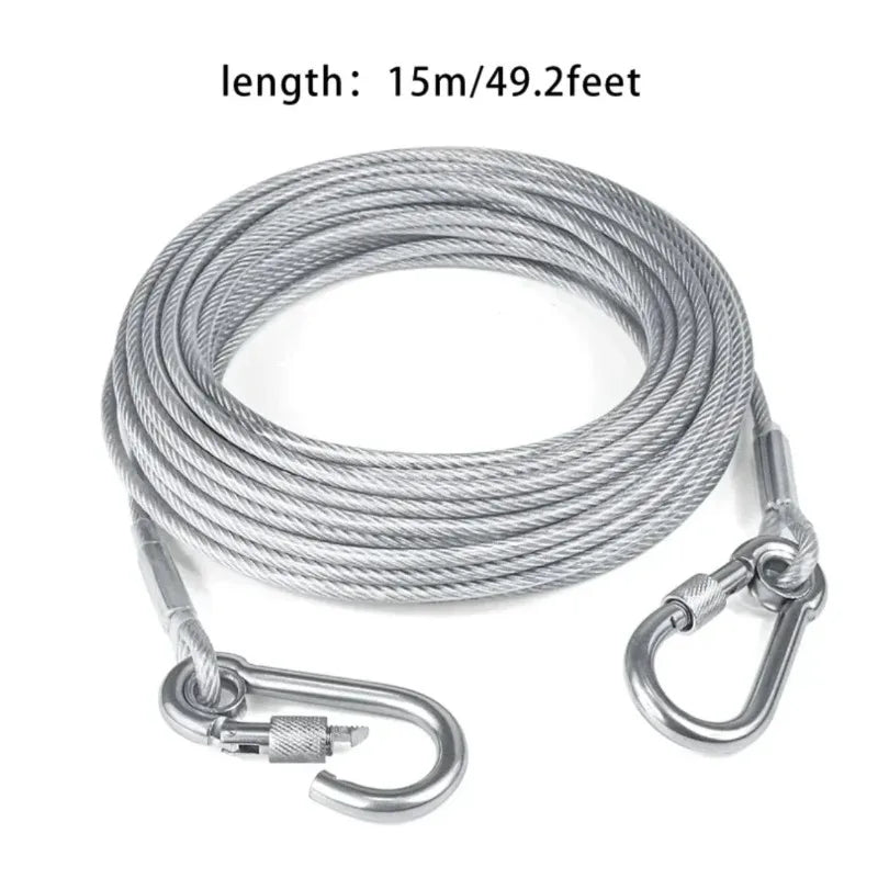 Double-Headed Dog Tie out Cable Leash with Metal Buckle Anti-Rust Steel Wire Outdoor Training Collar Durable Traction Rope Strap
