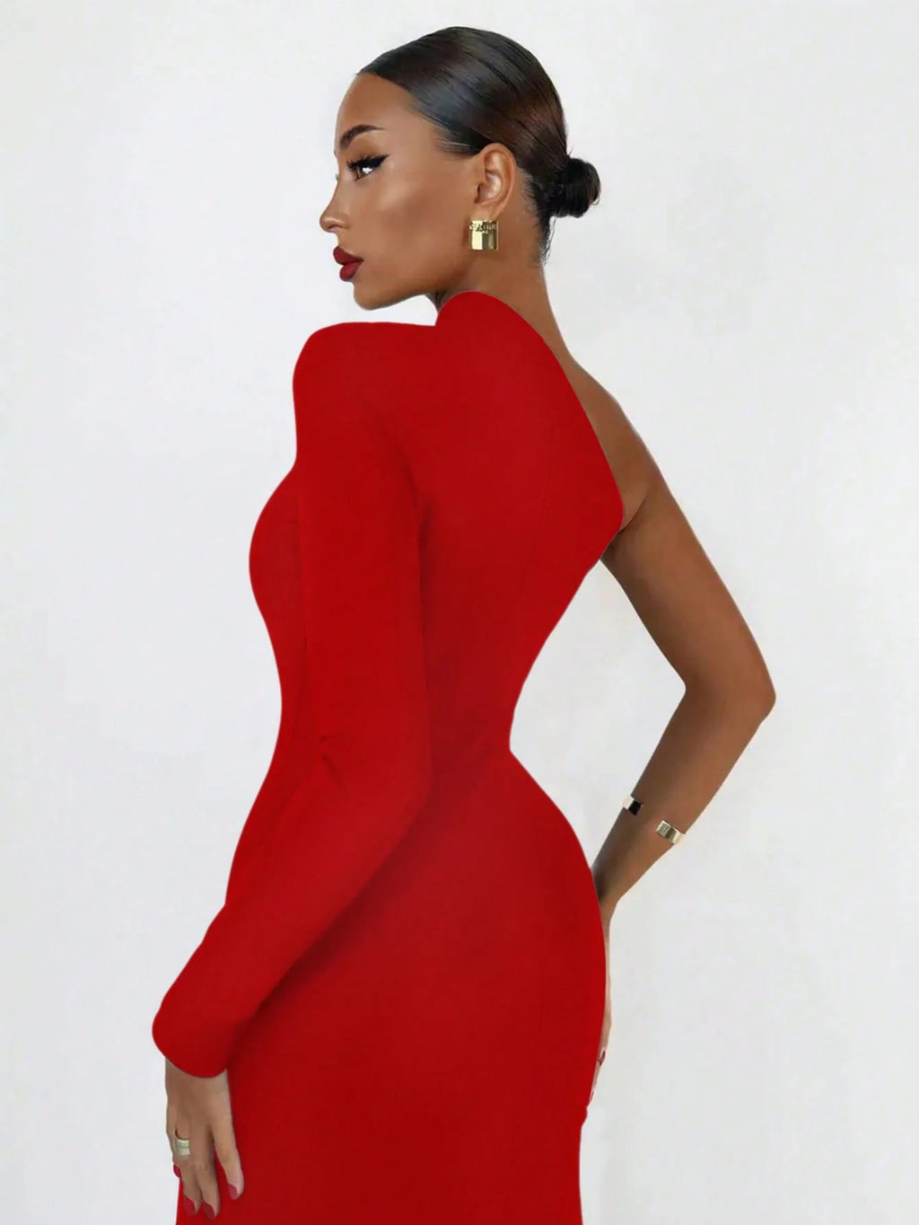 Women's Fashion Spring Summer Sexy Elegant Black Long Sleeve One Shoulder Long Bodycon Dress Party Cocktail Evening Dress Clothe