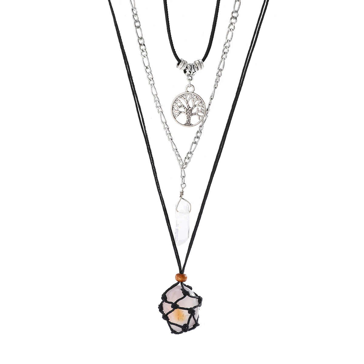 PuRui Vintage Natural Stone Beads Pendent Necklace for Women Crystal Charm Multilayer Rope Choker Neck Chain Jewelry Party Girls