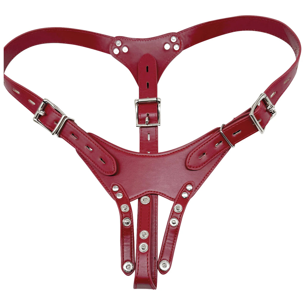 Leather Chastity Harness with Silicone Cage - Adjustable Male Chastity Belt Pants for Locked Play