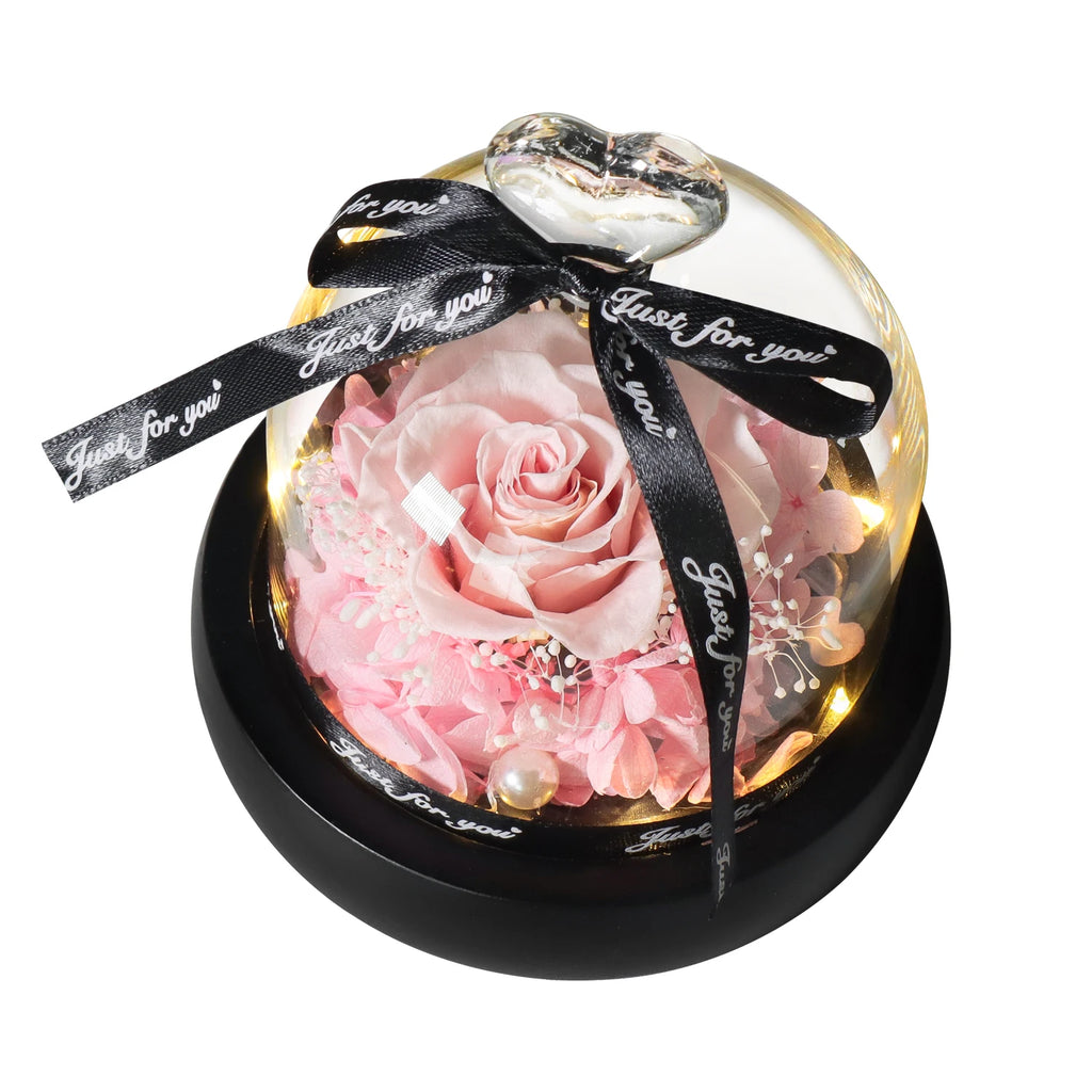 Gifts for Girls Eternal Flowers In Heart Glass Dome with Led Light Forever Preserved Rose Wedding Gift for Mom Women Girlfriend