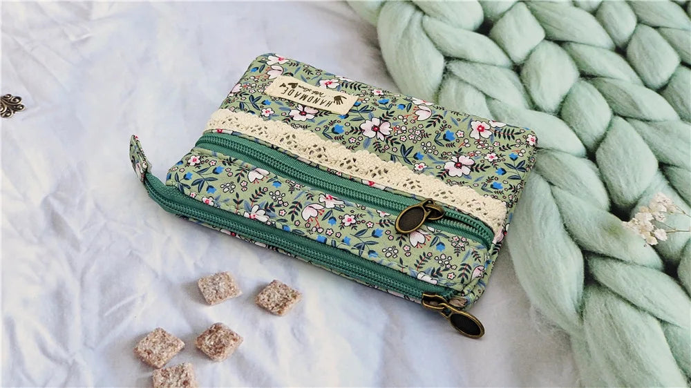 New Fashion Flower Multi-layer Cotton Fabric Coin Purse Women Card Wallet Small Change Bag Retro Canvas Female Hand Purses Pouch