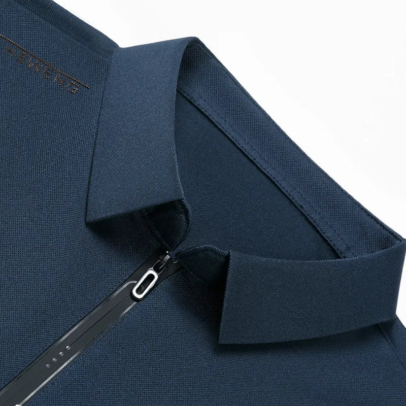 New Men's Business Casual Zipper Short Sleeve Solid Color Polo Shirt Fashionable Warm Comfortable Four Seasons Versatile Top