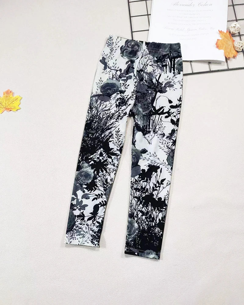 Girls' Leggings Fashion Cartoon Tight Pants Spring and Autumn Baby Girls Slim Fit Flower Leggings Summer Children's Pants