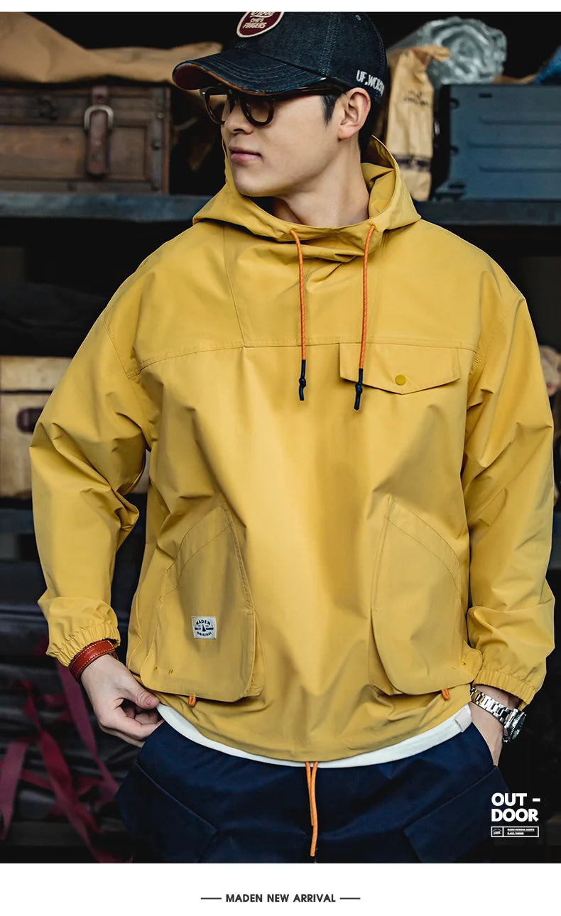 Maden Casual Outdoor Multi-pocket Hooded Men's Jackets Spring Fall Loose Windbreak Parka Ginger Climbing Outerwear Track Jacket
