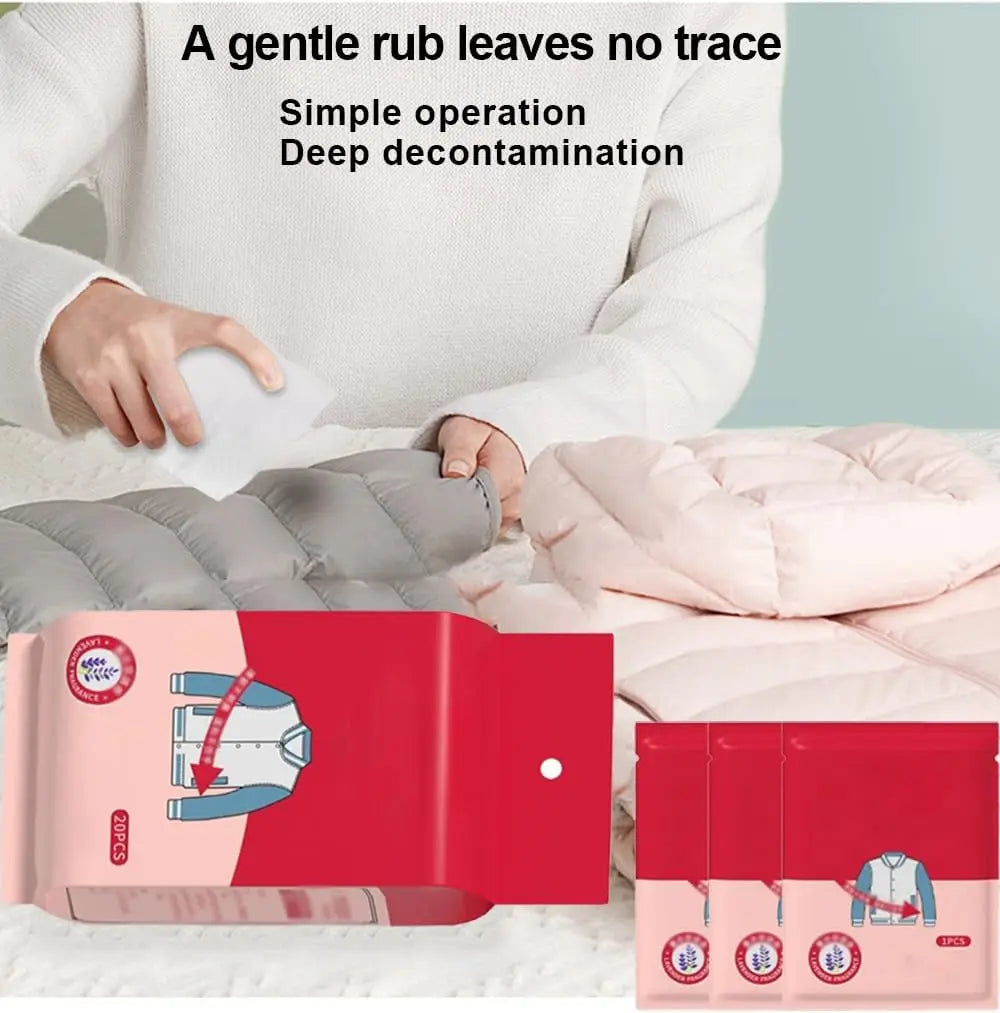 20pcs/bags Stain Removal Wet Wipes Multi Functional Non Washing For Down Cotton Leather Jacket Clothing Stain Removing Wet Wipes