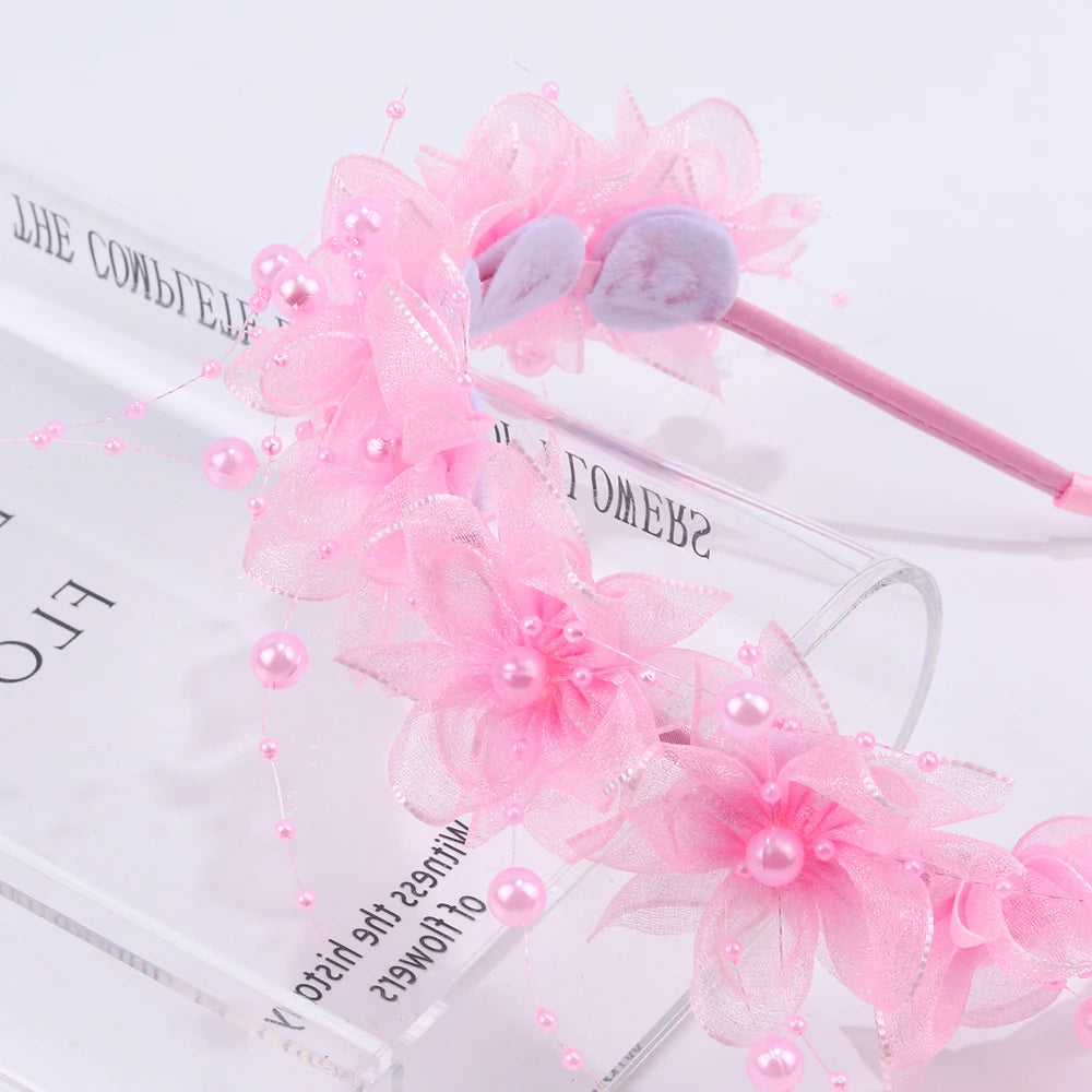 Fairy Flower Headband Sweet Lovely Girl Lace Floral Pearls Hair Hoop For Princess Wedding Birthday Headwear Accessories Gifts