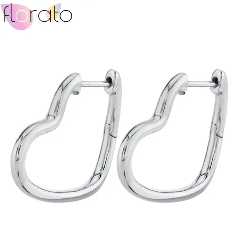 925 Sterling Silver Ear Buckle Retro Metal Heart Pendant Hoop Earrings for Women CZ Huggie Earrings Fashion Females Jewelry