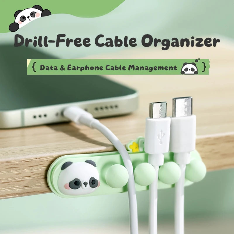 Cartoon Panda Cable Holder: Self-Adhesive Desk Wire Organizer for Phone Charging Cords