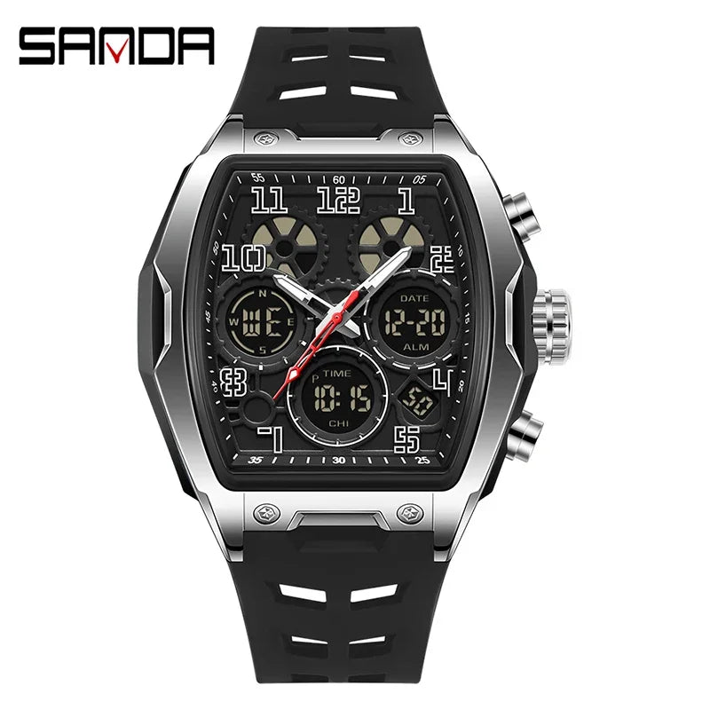 SANDA Fashion Men's Sports Electronic Watch Multi functional Date Countdown Waterproof LED Night Light Men's Electronic Watch
