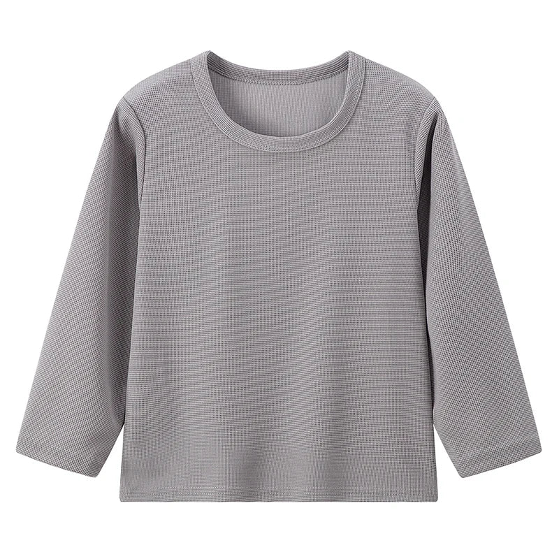 Children's Autumn Solid Color Simple Joker Long Sleeve T-Shirt Boys Casual Sports Shirt Girls Fashion Round Neck Sweater