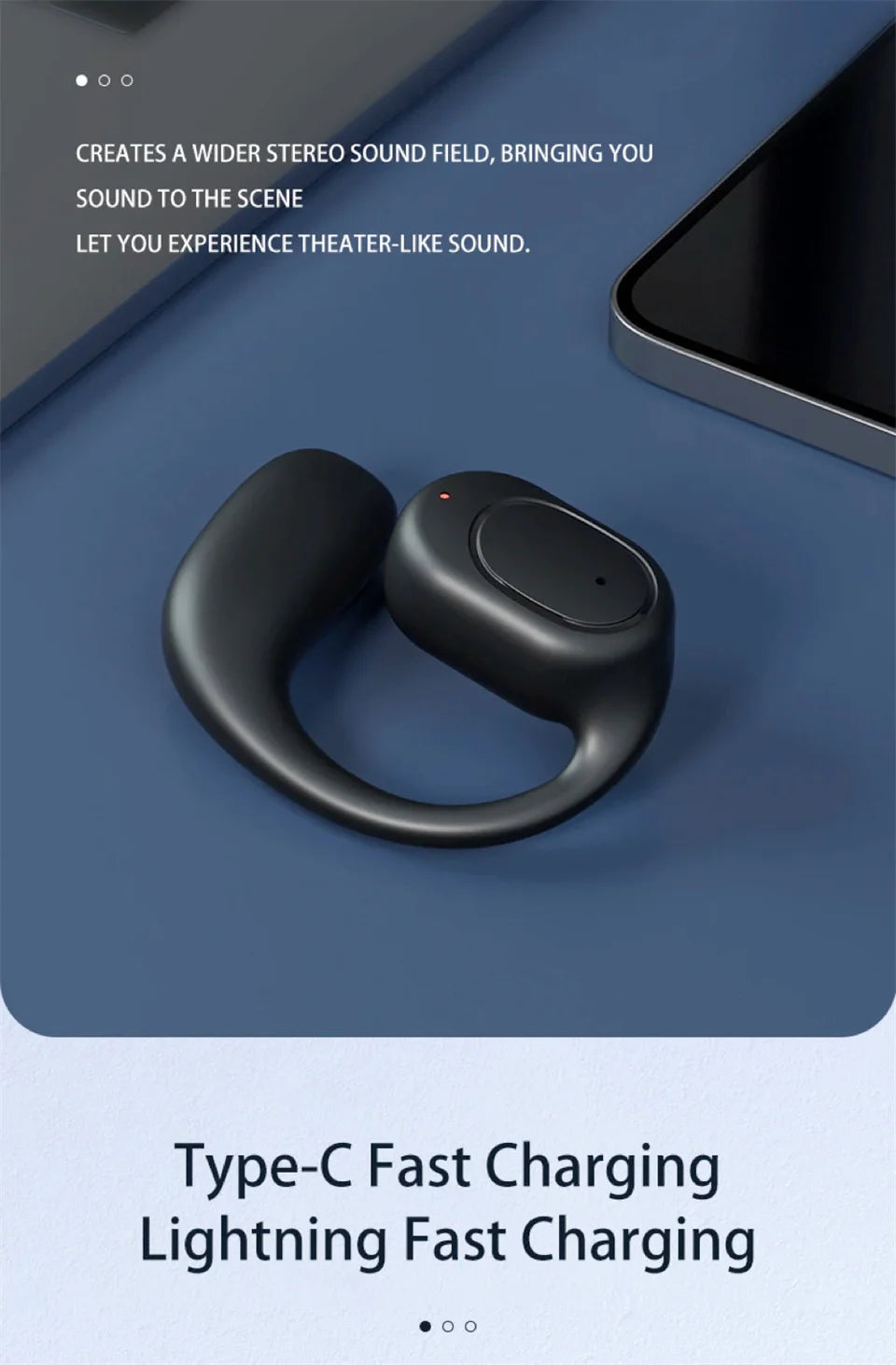 Single One Ear Hook Bone Conduction Bluetooth Headset Wireless Open Ear Headphones With Built-in Microphone Noise Canceling Hand