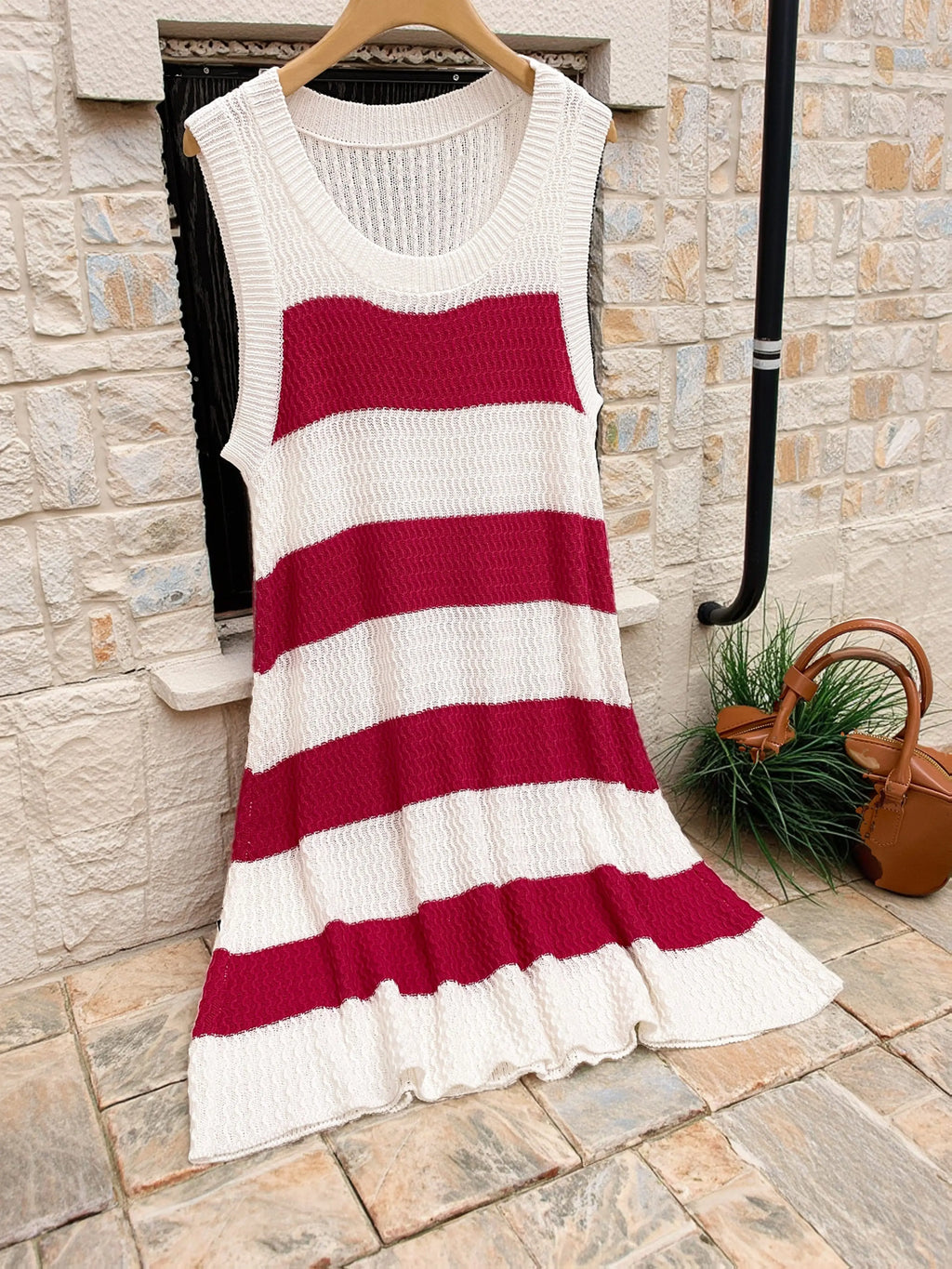 Women'S Fashion 2026 Spring Summer French Chic Casual Street Style Knitted Color Block Striped Versatile Simple Sweater Dress.