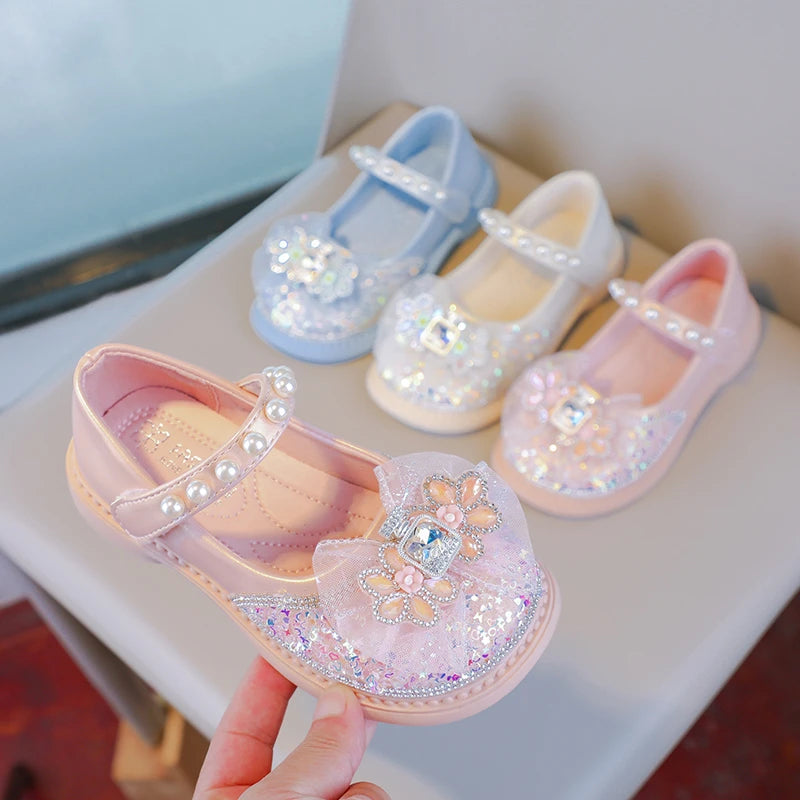 Hot Selling Lightweight Children's Comfortable Bow Soft Flat Shoes Spring and Autumn Fashion Princess Pearl Elegant Casual Shoes