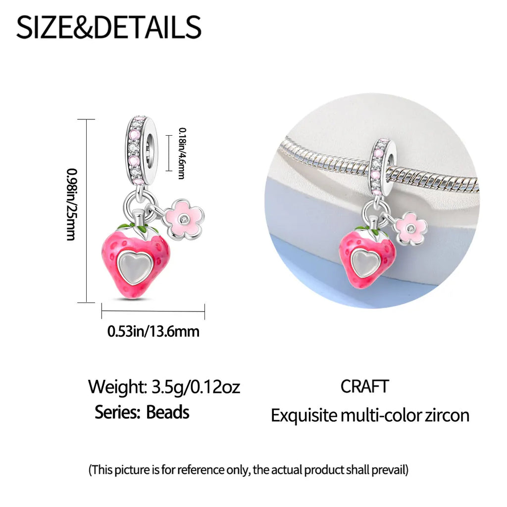 New 925 Silver Plated Strawberry Cherry Avocado Fruit Charms Beads Fit 3mm 925 Original Bracelets DIY Birthday Jewelry Gift