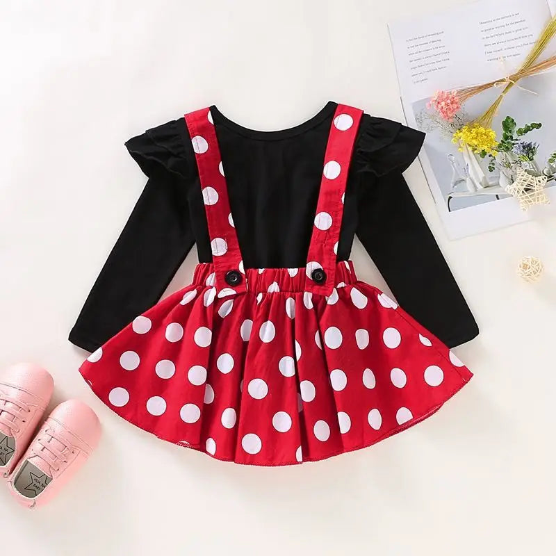 2Pcs/Set Baby Girl Dress Summer Girl Bow Polka Dot Dress Two-Piece Set Cute Girl Princess Dress Set Performance Outfit