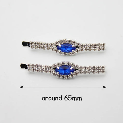 1 Pair Korean Fashion Rhinestone Hair Accessories Sky Blue Crystal Hair Barrette Clip Diamante Hairclip For Women Girls