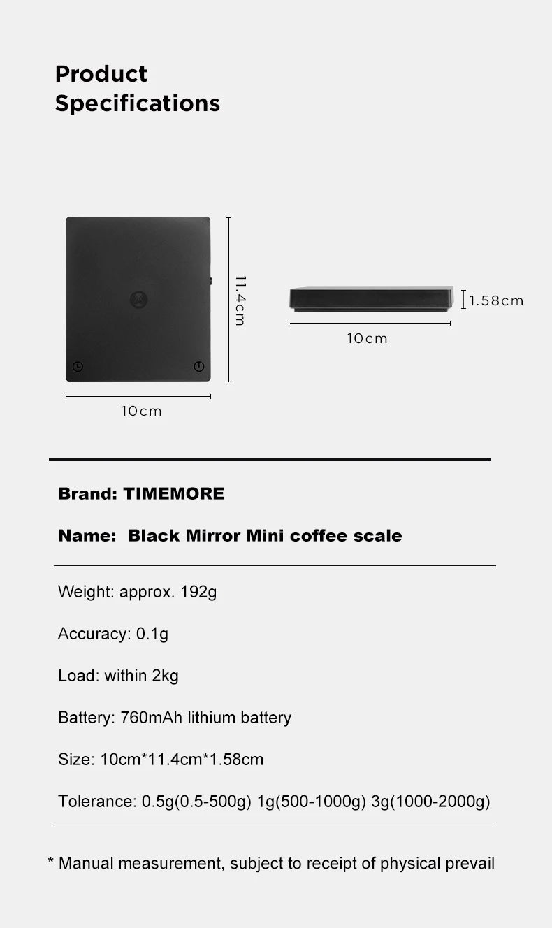 TIMEMORE Scale Black Mirror Mini Pour over Espresso Scale With Brewing Flow Rate and Heat Insulation Pad Electronic Coffee Scale