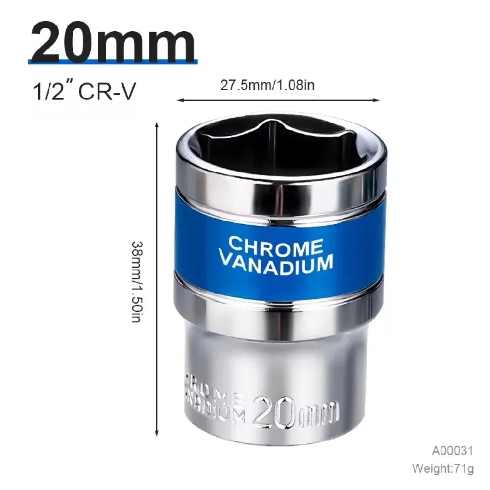 8mm-32mm 1/2" Drive Deep Impact Socket Set Drive Metric Wrench Socket Deep Impact Socket Pneumatic Wrench Head Tire Removal Tool
