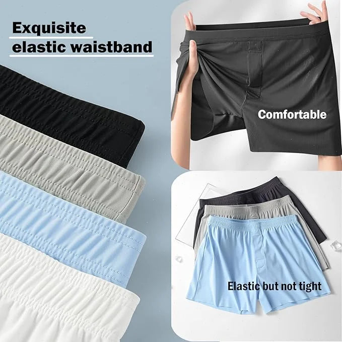Men's Ice Silk Boxers Shorts Large Size Underwear Man Mid Waist Loose Arrow Pants Boy Home Pajamas Underpants Breathable Panties