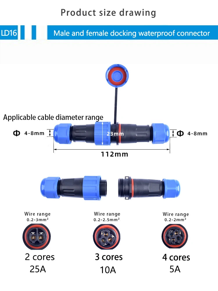 IP68 Waterproof Male Female Electrical Connector LD Series2/3/4/5/6/7/9-Pin Panel-Mount Screw Wire Cable Aviation Plug Connector