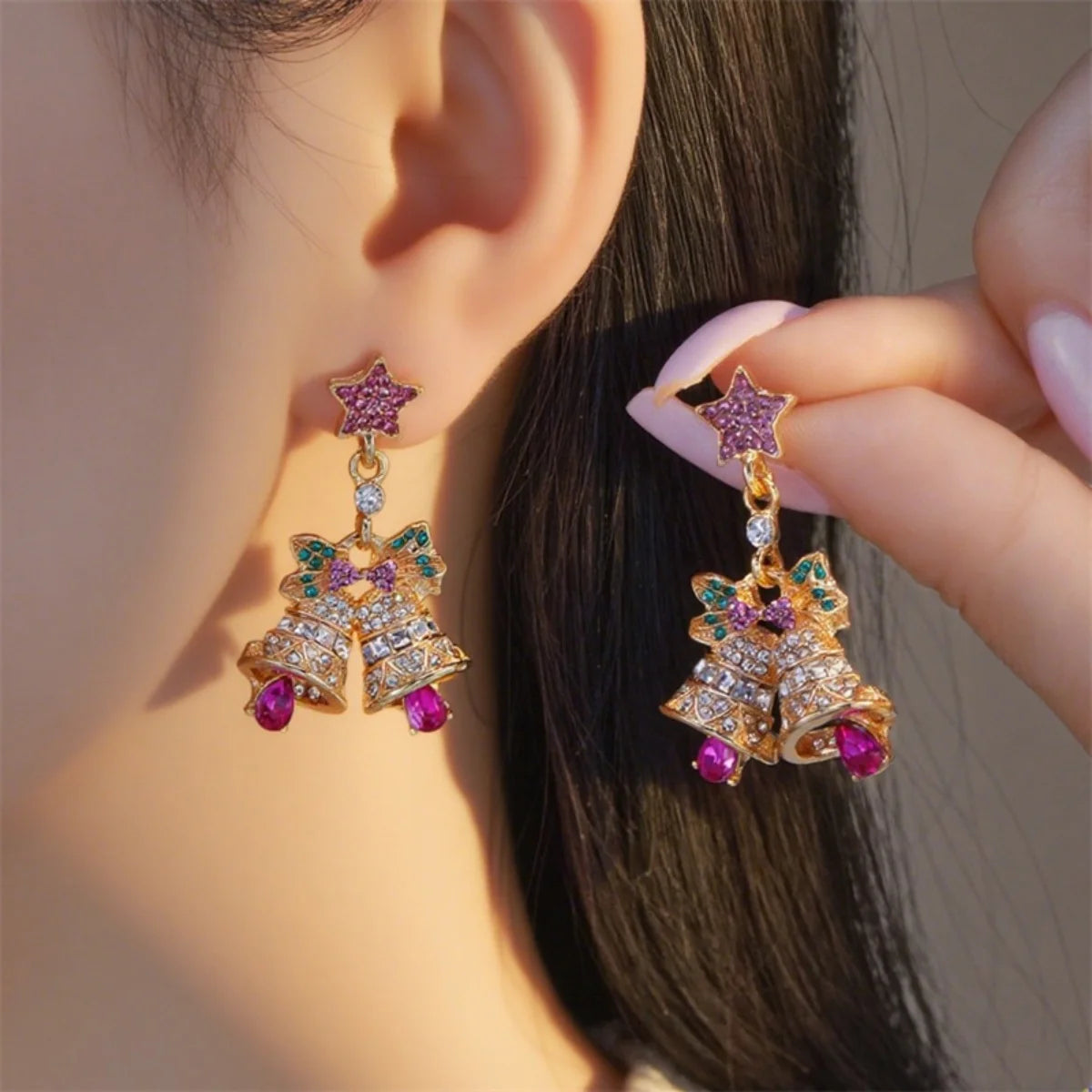 Christmas Earrings Rhinestone Imitation Pearl Snowflake Xmas Tree Star Bell Drop Holiday Dangle Party Jewelry Gift For Women Men